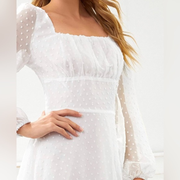 White Swiss Polka Dot Long Sleeve Dress Size XL - Picture 3 of 10